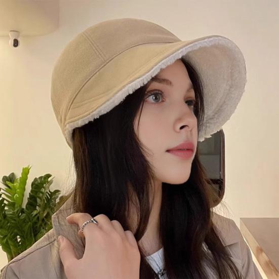 Autumn Winter Fisherman Hat Solid Color Thickened Plush Lining Baseball Hat Cold Weather Thermal Cap Outdoor Headwear