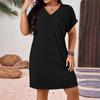 2026 European & American Women's Slim-Fit V-Neck Solid Color Short-Sleeve Dress for Spring/Summer