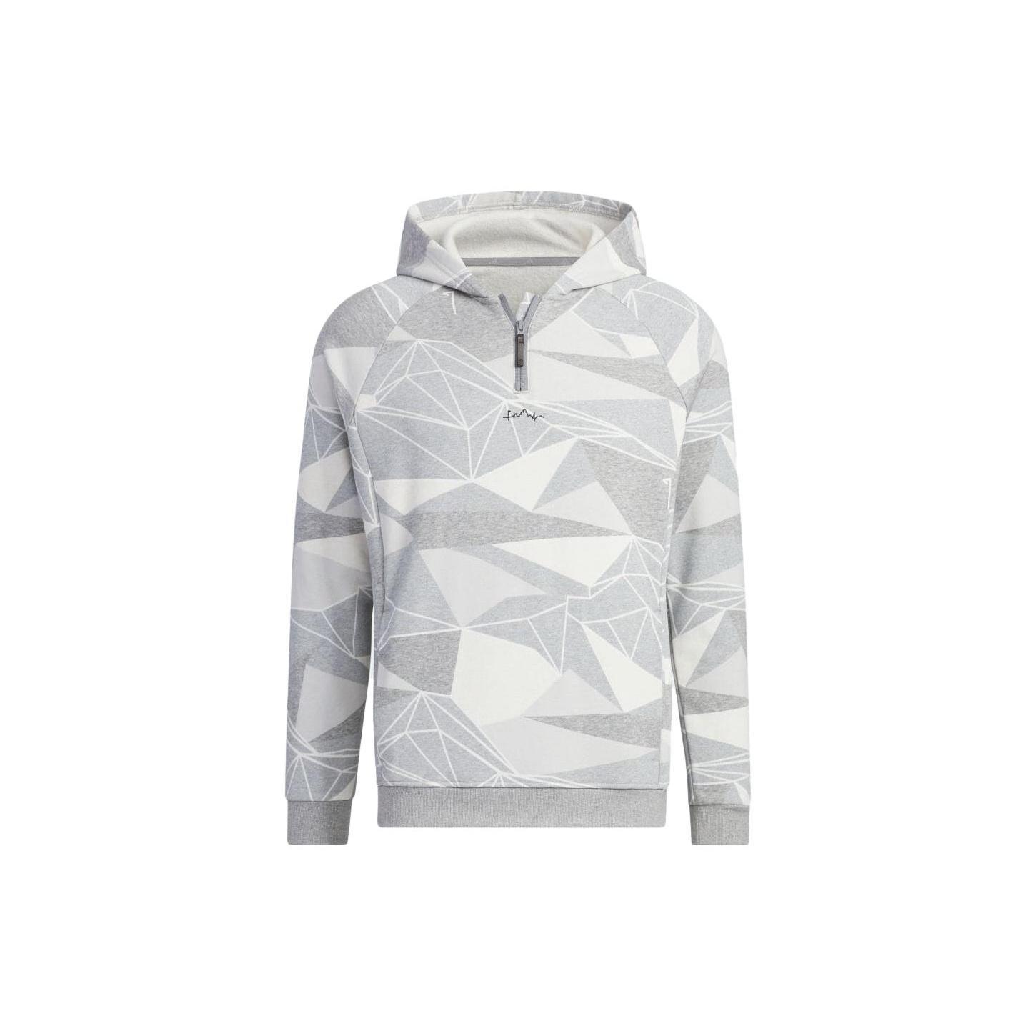 adidas Geometric Half-Zip Long Sleeve Hoodie White Grey Men s IA2623 S