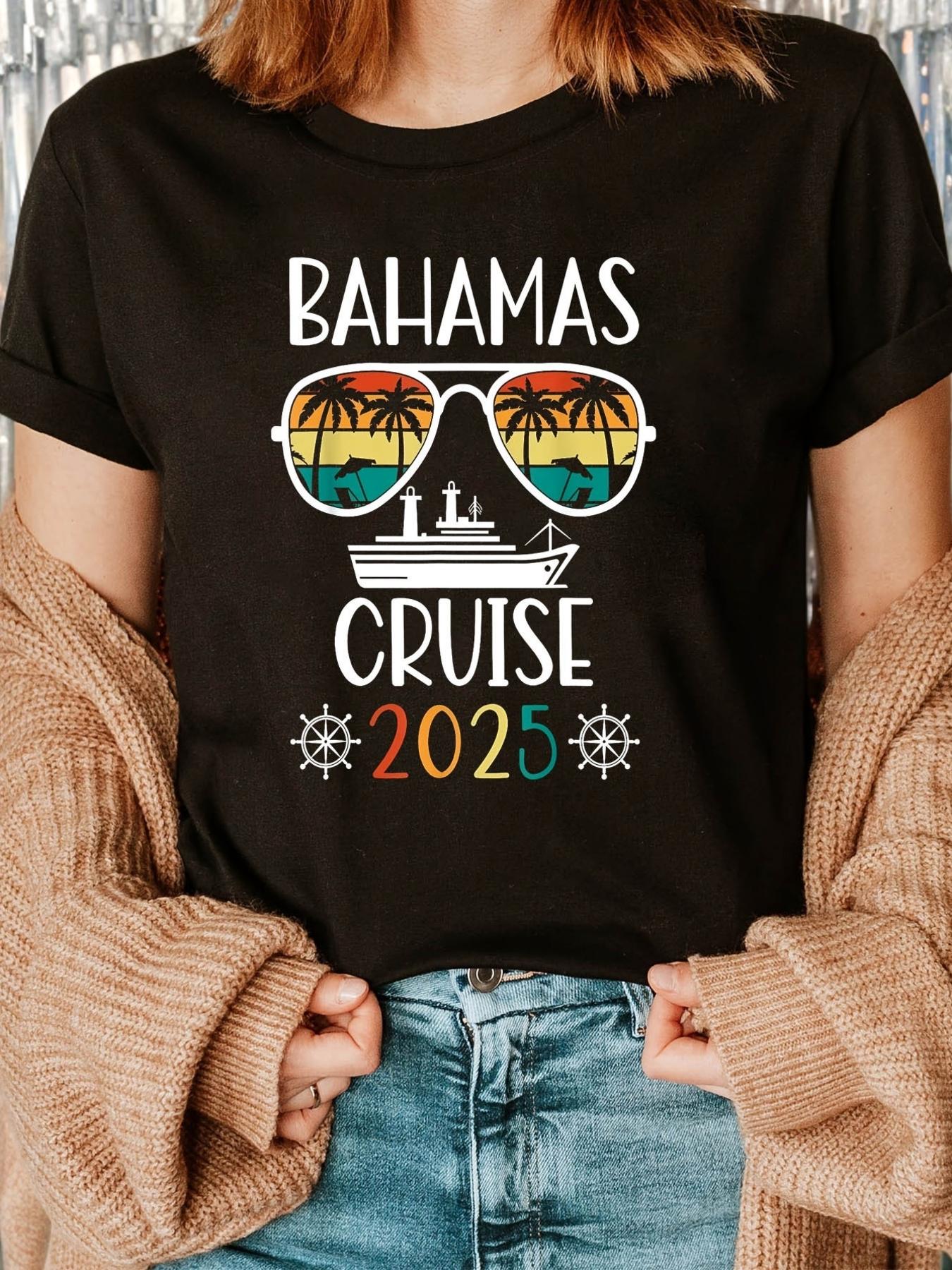 Bahamas Cruise 2025 Sunglasses Retro Sunset Palm T-shirt M