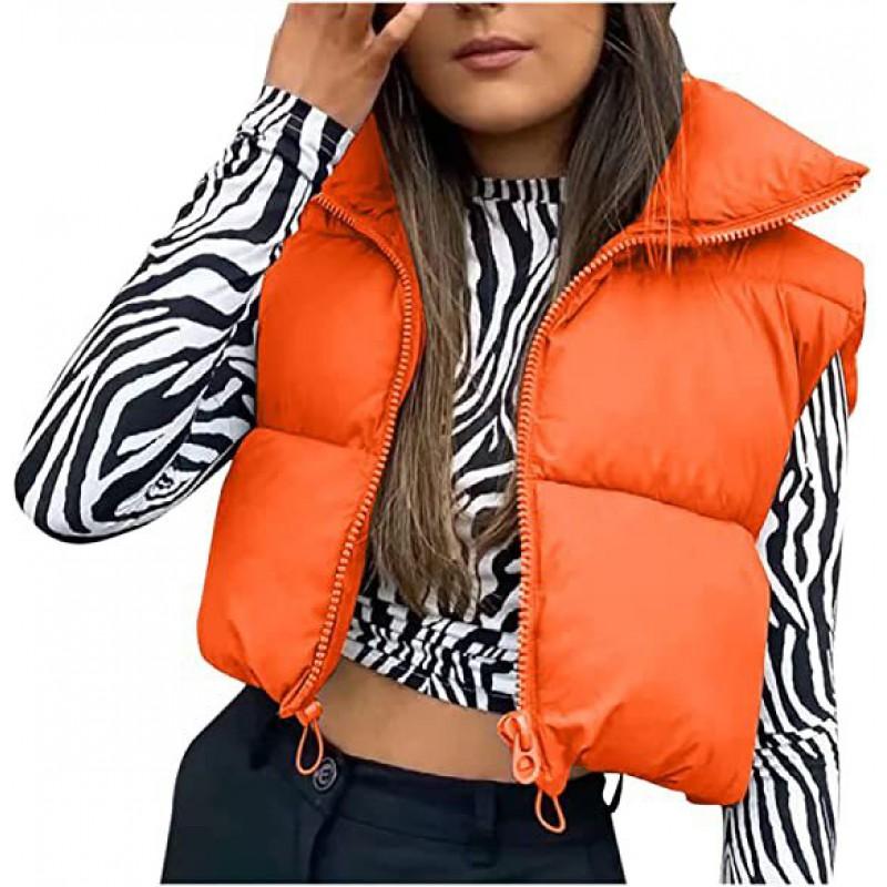 Damen Baumwoll-Steppweste mit Reißverschluss Stehkragen Streetwear Leichtgewichtige Outdoor-Camping-Weste 11 Farben