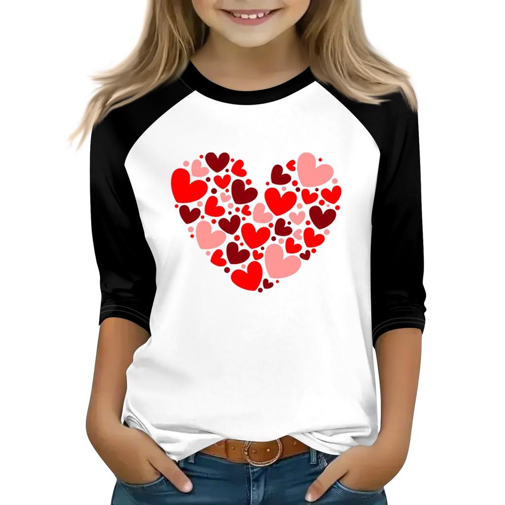 Toppar för unga flickor 4-16 år Rund hals 3/4 ärm T-shirts Trendiga toppar Outfit T-shirts