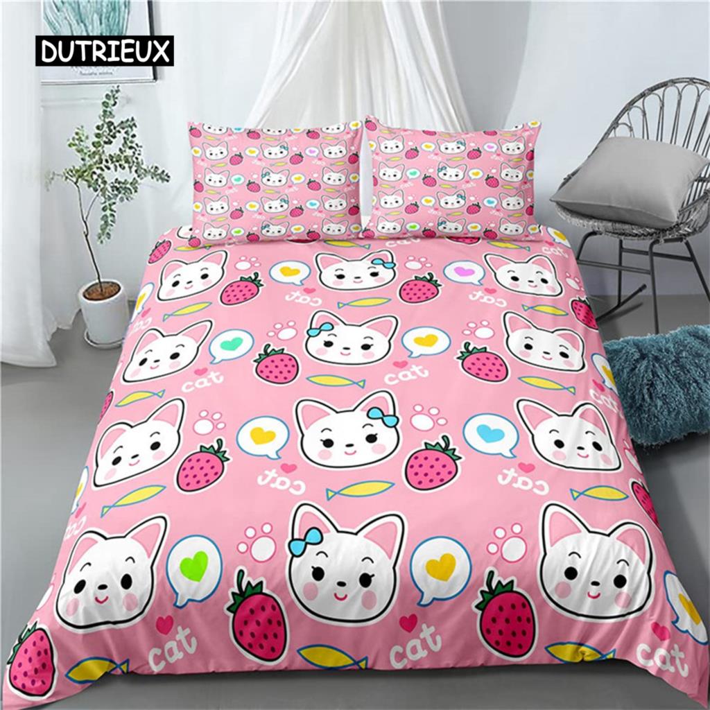 Cat Duvet Cover Set Cat Lover Gifts Bedding Set Microfiber Cute Kitten Pattern Animal Theme Double Queen King Size Quilt Cover