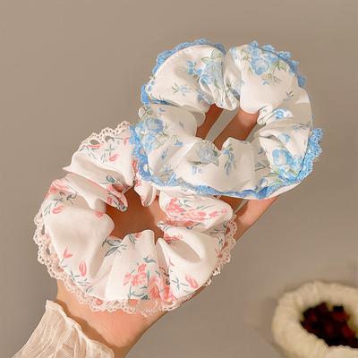 New Korean Floral Lace Edge Hair Band for Women Elegant Temperament Fabric Rubber Band Headband Girl Hair Accessories