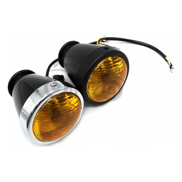 Vintage Black Motorcycle Headlight with Yellow Glass