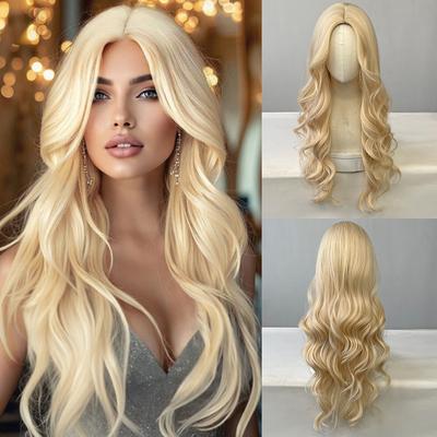 Blonde Damen-Synthetikperücke mit großen Wellen und langem lockigem Haar, Vollkopf-Set, Halloween-Cosplay, tägliches Haarteil