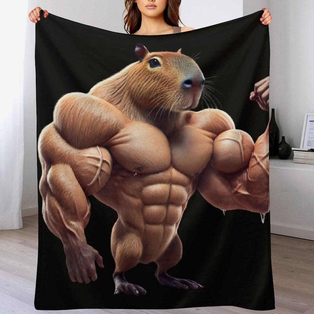 Muscular capybara Throw Blanket Ultra Soft Flannel Fleece Blanket for All Seasons