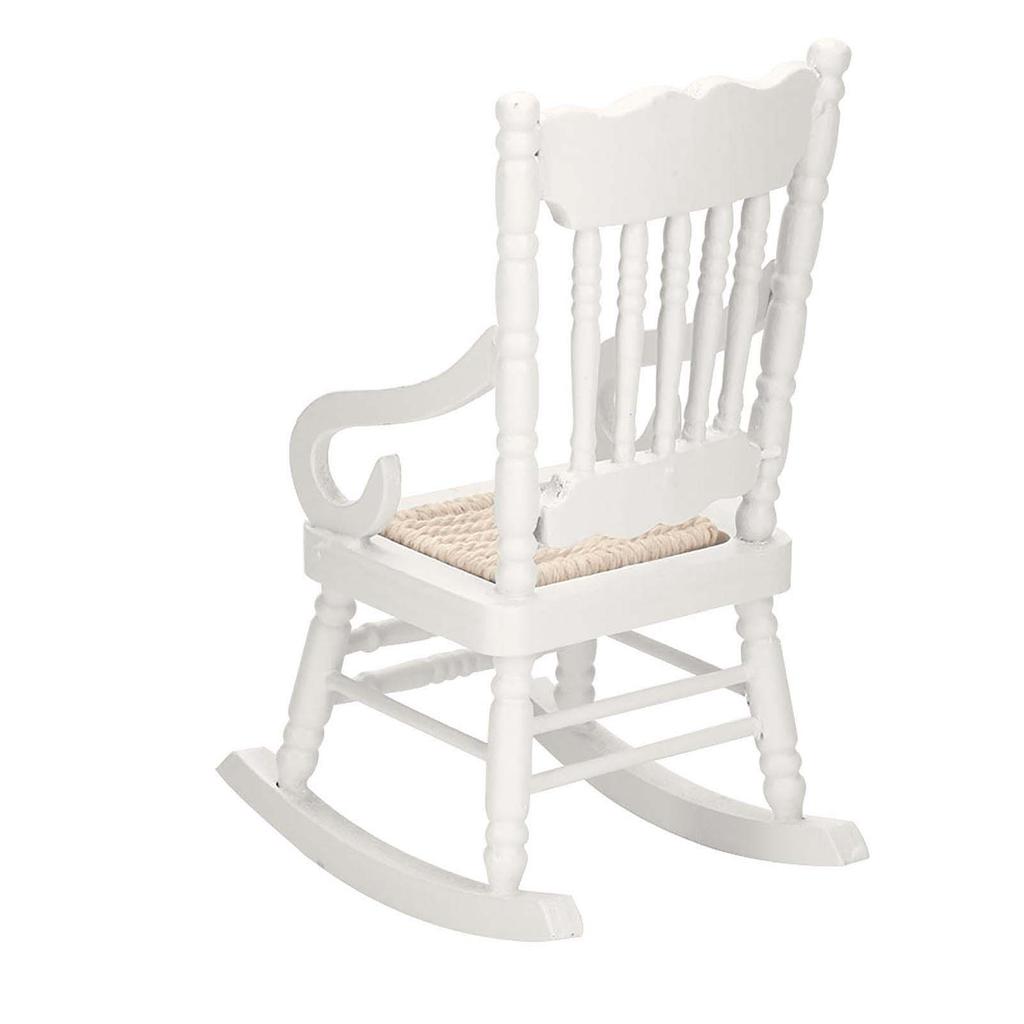 1:12 Miniature Furniture Wooden Rocking Chair for Dolls House Decor Toys (White)
