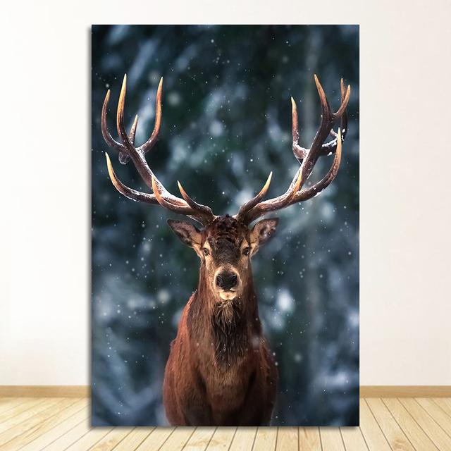 

Плакат с оленем, животное, озеро, лодка, рождественские листья, снежные горы, принты, картина, декор для природы, скандинавский снег, пейзаж, лес 21cm×30cm NoFrame