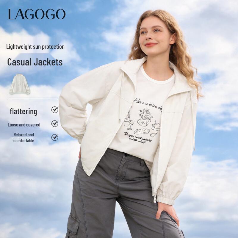 LAGOGO Women s Stand-up Collar Loose Jacket S