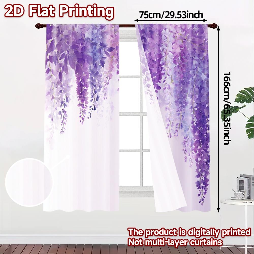 Modern Flat Printing Curtains Without Rod Wisteria Blooms Print Polyester Easy Install Outdoor Set Of 2 Made
