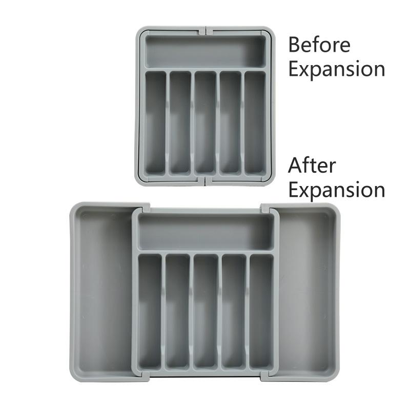 Expandable Drawer Organizer, Knife and Fork Storage Box - Adjustable Plastic Utensil Tray, Suitable for Kitchen Cutlery