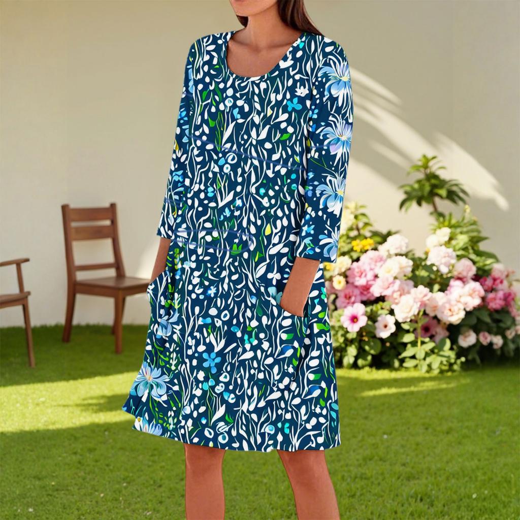 Women's Fashion Casual Round Neck Three-quarter Sleeve Dress