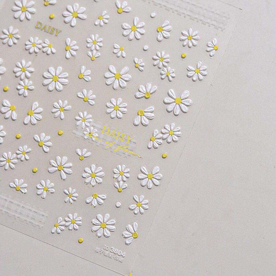 Bi & Gula Blommor Präglade Nagelklistermärken - Fräscha Broderade Trädgårdsdekaler