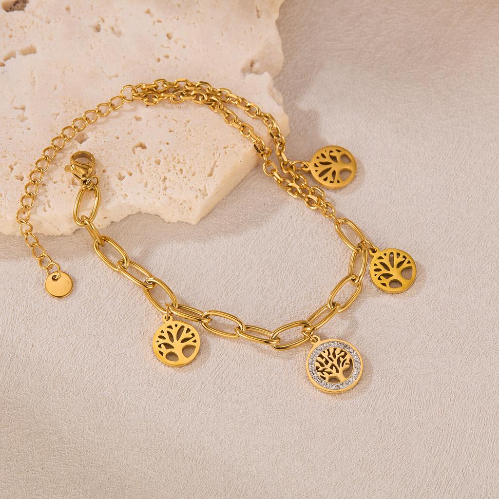 Fashionable Stainless Steel Tree Of Life, Light Luxury, High-End Sense Of Viscous Diamond Titanium Steel Bracelet Women