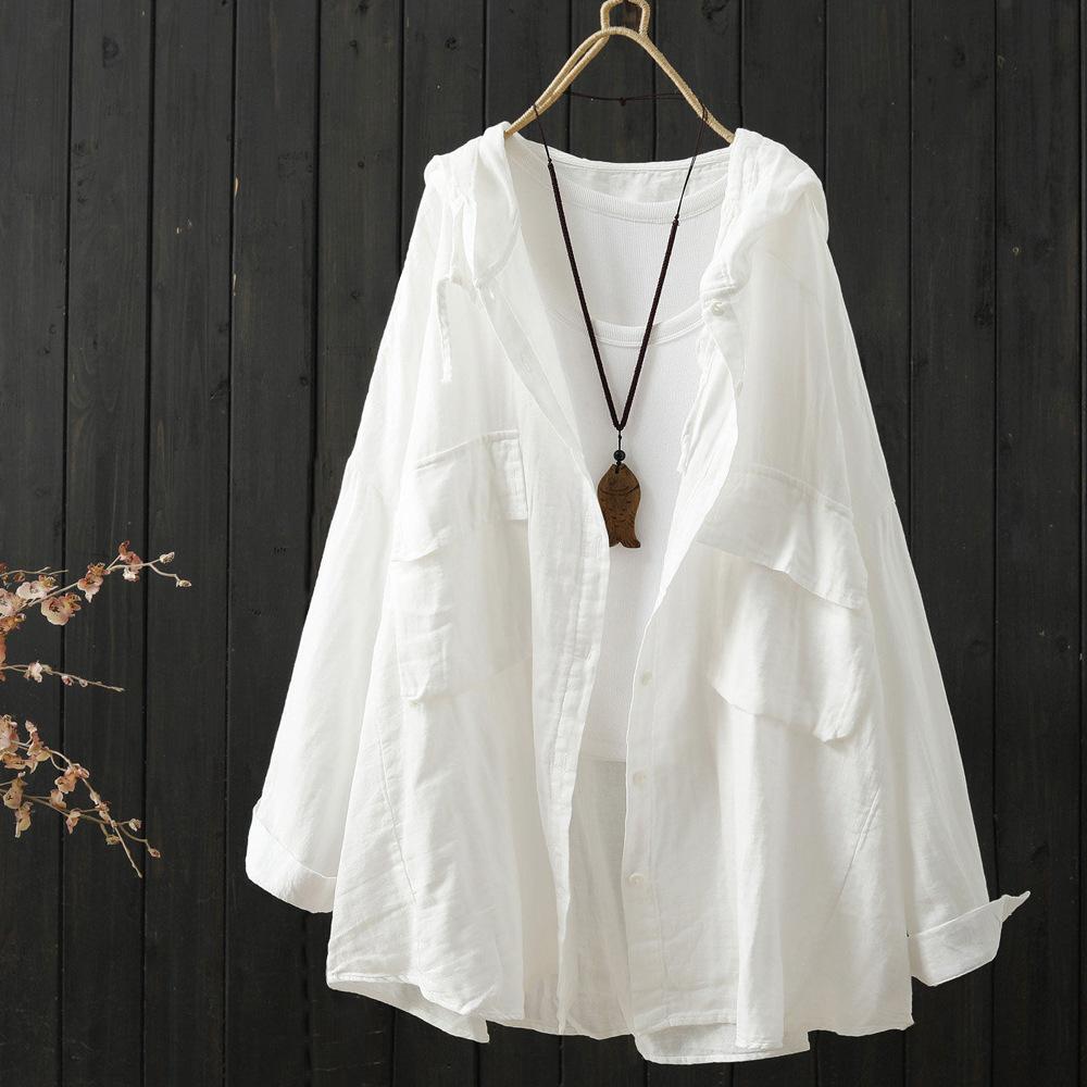 Cotton Yarn Hoodies Cardigan for Women Spring Japan Style Hooded Short Long Solid Shirts and Blouse Big Size Tops