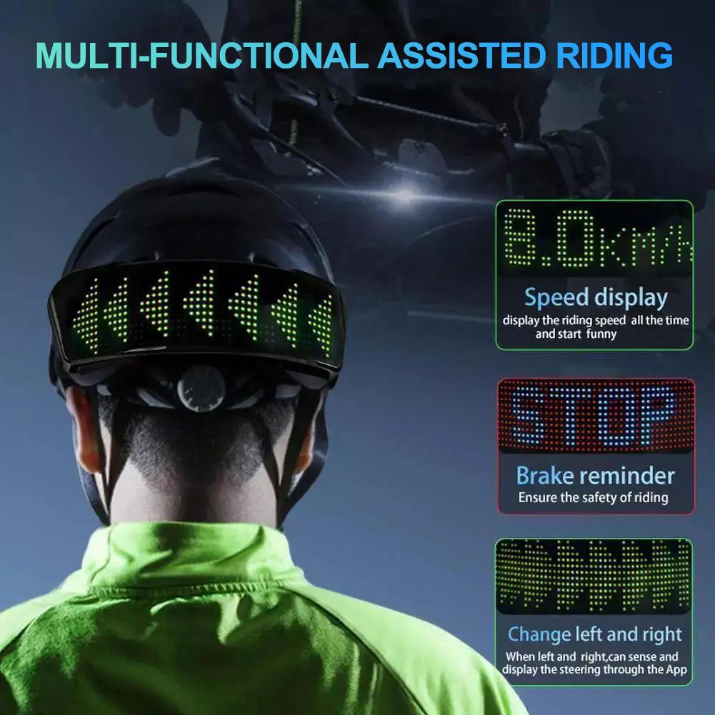 Écran LED sans fil pour casque de moto Feu de signalisation LED DIY RGB Éclairage de nuit pour vélo Casque de ski Feu arrière Affichage LED programmable par application