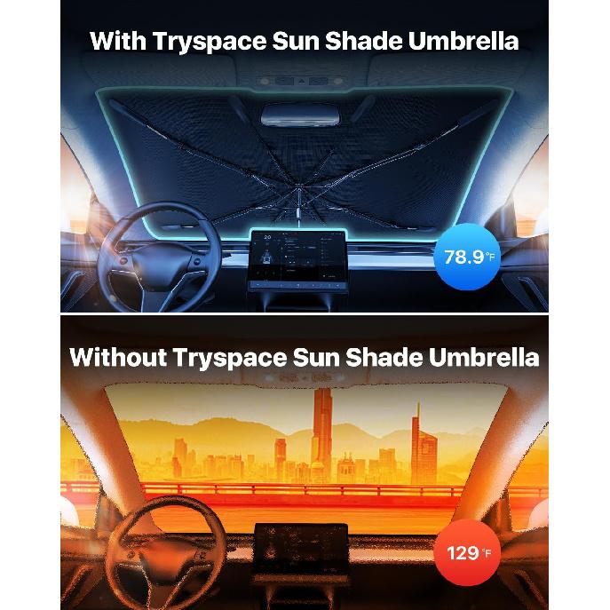 Car Windshield Sun Shade Umbrella - [Nano-Ice-Crystal Coatings] Protect Car From Sun Rays & Heat Damage Keep Cool And Protect Interior Medium (56" L