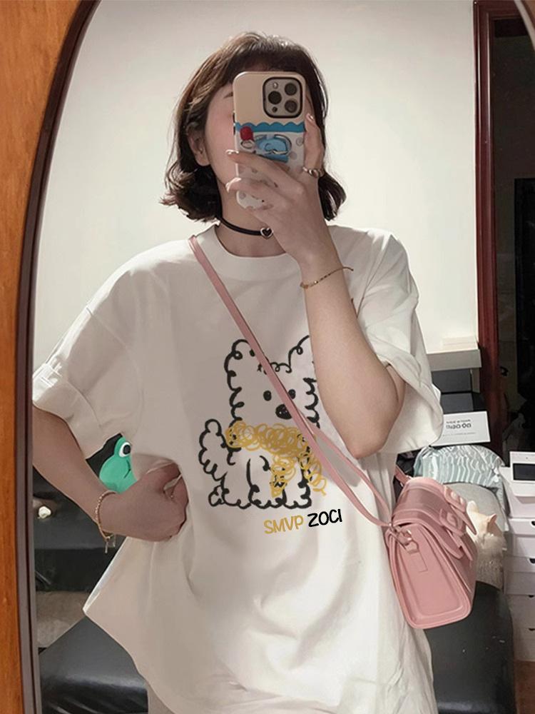 

2025 Oversized Women s American Style Fun White Short-Sleeve T-Shirt M