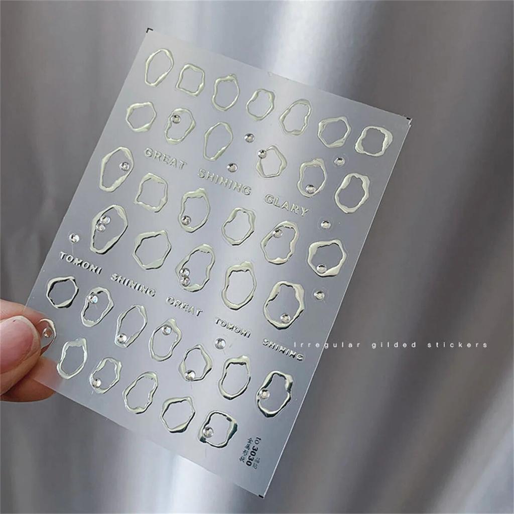1pcs 5D Rhinestones Gold Silver Irregular Pattern Nail Sticker Simple Design Adhesive Slider Nail Art Decoration Decals Supplies