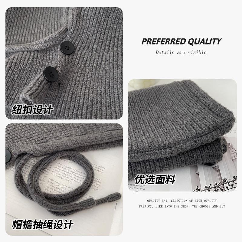 Knitted Balaclava Hat Scarf Integrated Women's Autumn and Winter Little Red Riding Hood Warm Ear Protector Wool Hat