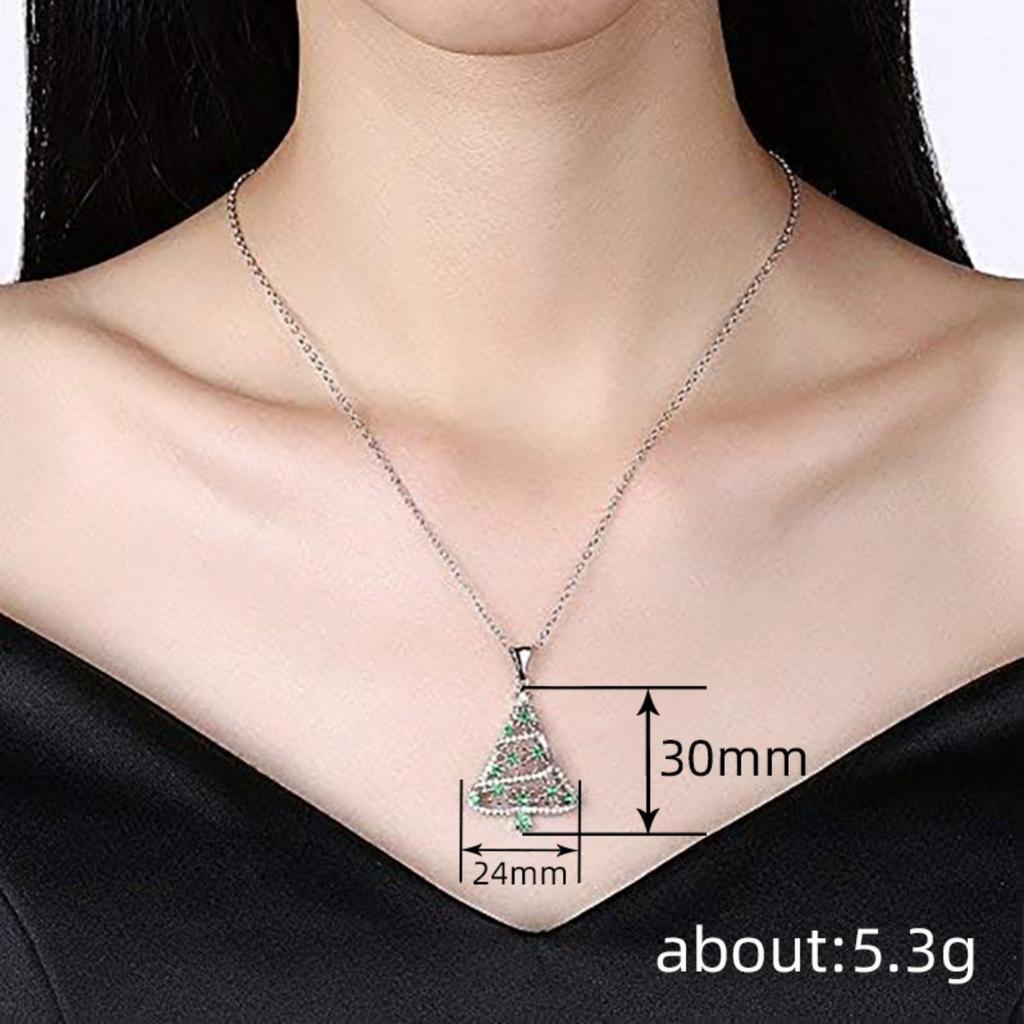 Hollow Christmas Tree Star Top Mixed Green and Clear Stone Pendant Holiday Women Clavicle Necklace