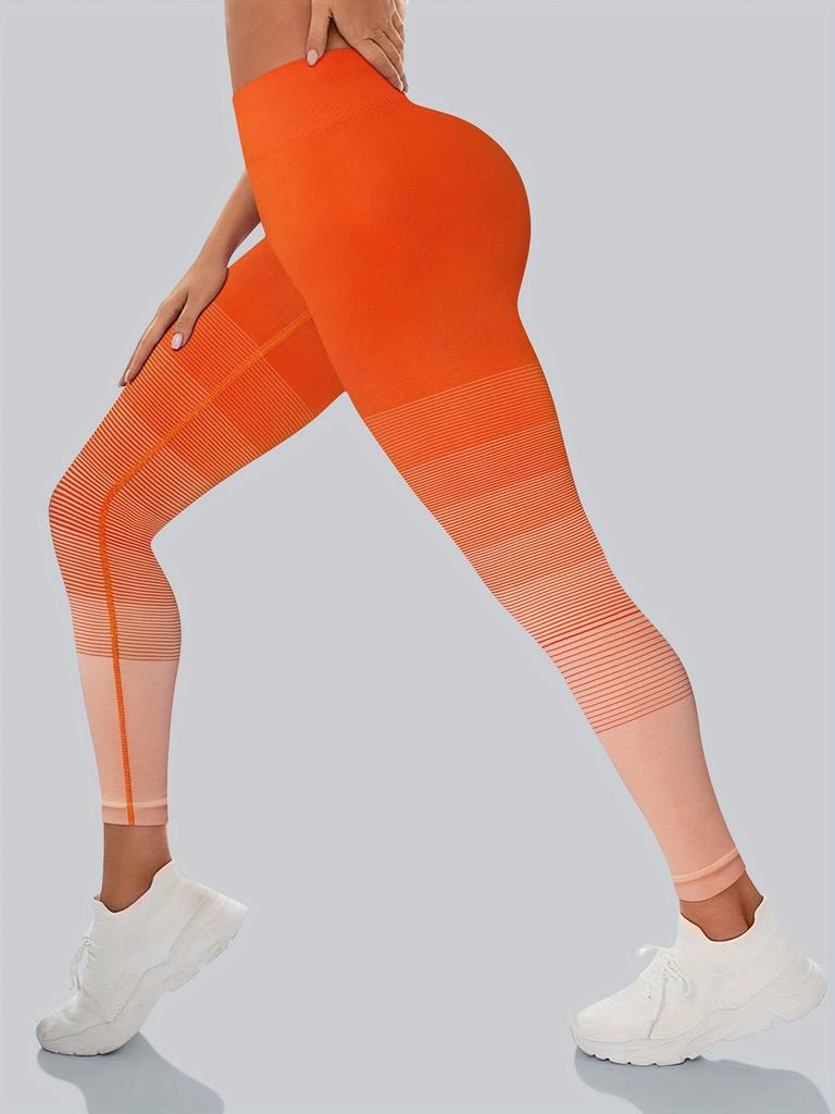 Orangefarbenes Sportset mit Farbverlauf: Langarm und Hose für Laufen, Fitness und Yoga