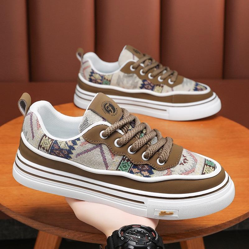 

Новая весенняя мужская обувь, дышащая парусиновая обувь, модная обувь с принтом Guochao, трендовая универсальная мужская повседневная обувь на платформе 44 хаки