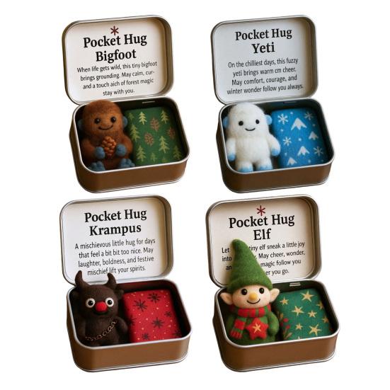 Christmas Pocket Hug Gift Handmade Felt Keepsake in Tin Box with Inspirational Message Card Little Pocket Hug Token Xmas Stocking Stuffers for Friends