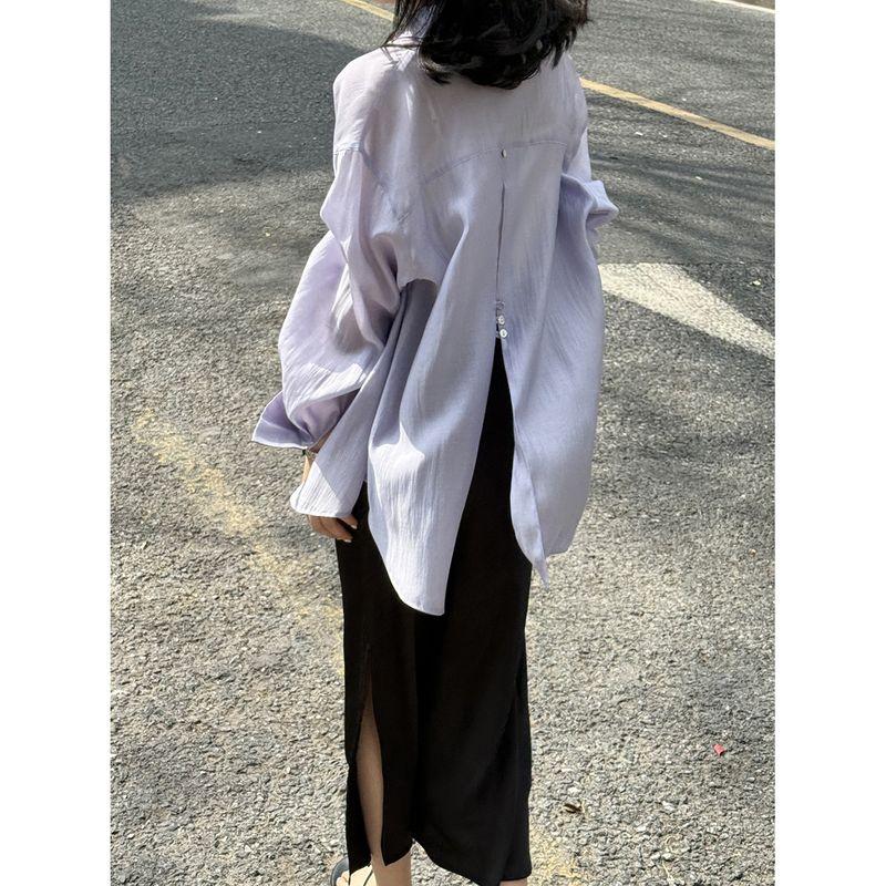 French Style Back Split Tencel Sun Protection Shirts Women Summer New Solid Elegant Thin Outdoor Cover Up Outerwear