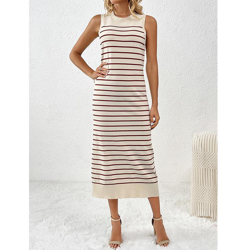 Spring/Summer New Slim Intercolored Women's Knitwear Striped Long Skirt Fashion Dress