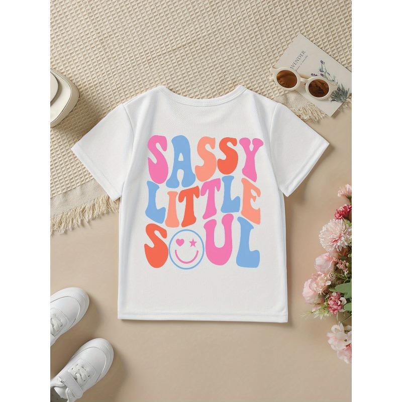 Summer Fashion Girls' Short Sleeve T-Shirt Sassy Little Soul Letter Elements Double-Sided Print Casual Versatile Top
