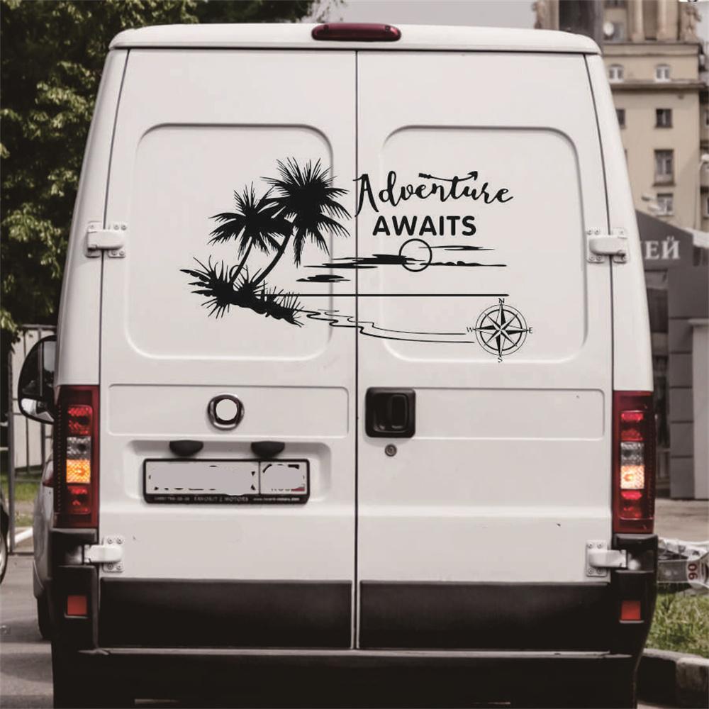 Caravan Camper Motorhome Body Stickers Coconut Tree Compass Graphic Decals Black