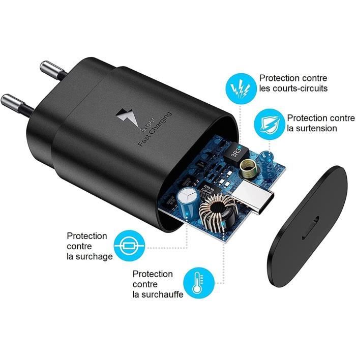 Chargeur Rapide 25W - Samsung - Compatible A14/A34/A54/S23/S22/S21 - USB-C - Noir - Adaptateur secteur