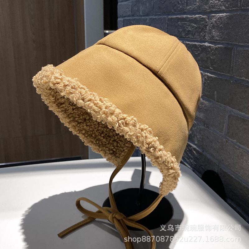 Fashion Fleece Strap Strap Plush Ear Cap Children's Autumn and Winter Windproof Cover Simple Versatile Bucket Cap