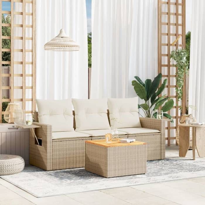 VidaXL Salon de Jardin avec Coussins 4 pcs, Canapés de Terrasse, Ensemble de Meubles de Patio, Mobilier d'Extérieur, Beige 3256765