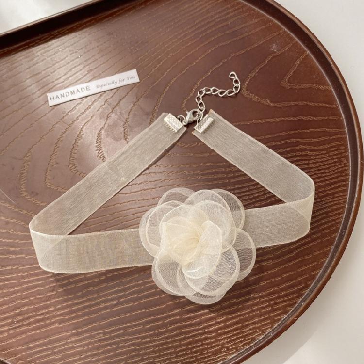 Soft Flower Tie Cravat Necklace Wedding Jewelry Gift for Women Teens Girls