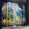 2pcs Nature-Inspired Mountain Blackout Curtains   Spring Sky and Flower Insulated Drapes for Bedroom Living Room