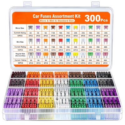 300Pcs Box, Car Fuse Blade, Small and Medium Mini Aluminum Blade, Insert Type Insurance