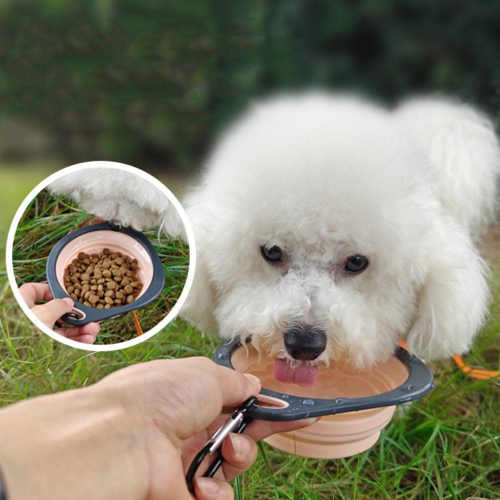 TPR Pet Folding Bowl Bite Resistant with Hanging Hook Cat Dog Food Water Bowl Collapsible Dog Food Bowl Pet Travel Bowl Travel