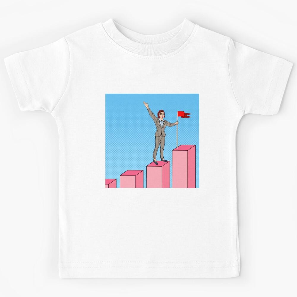 Pop Art Business Woman with Flag on the Top of the Chart. Kids T-Shirt 110