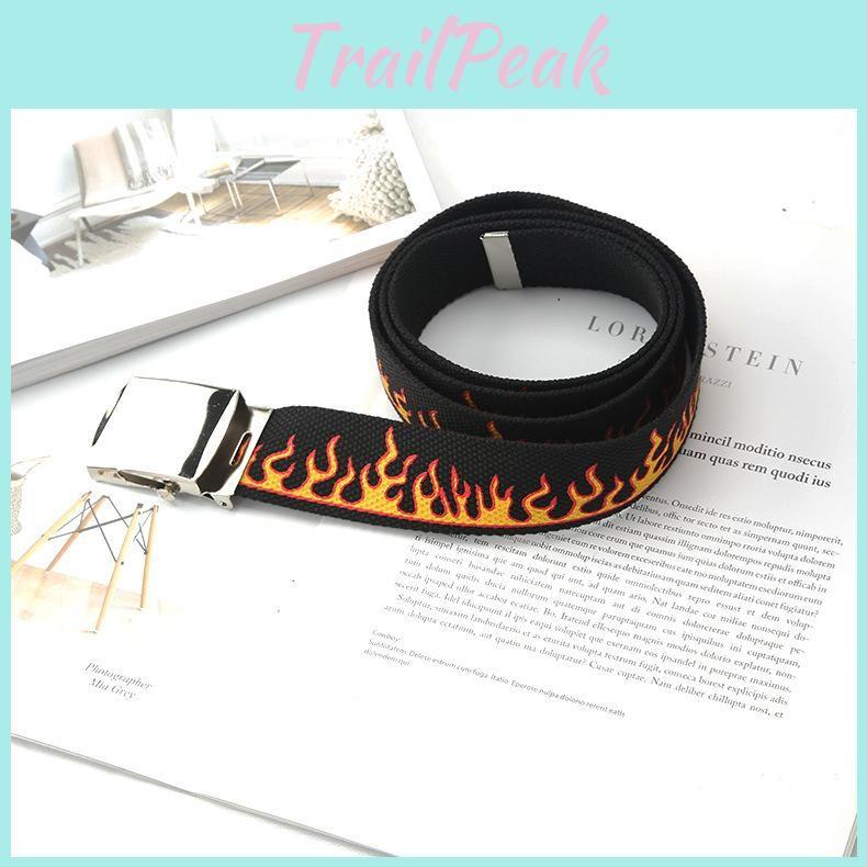 Fashionable Pattern Flame Metal Buckle Decoration Men Casual Woven Canvas Belt