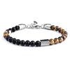 Men's Adjustable Tiger Eye Stainless Steel Beaded Bracelet - European and American Style