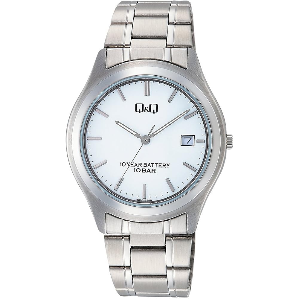 

Citizen Q&Q Analog Watch 10-Year Battery Life Waterproof Date Metal Band W476-201 Men s White