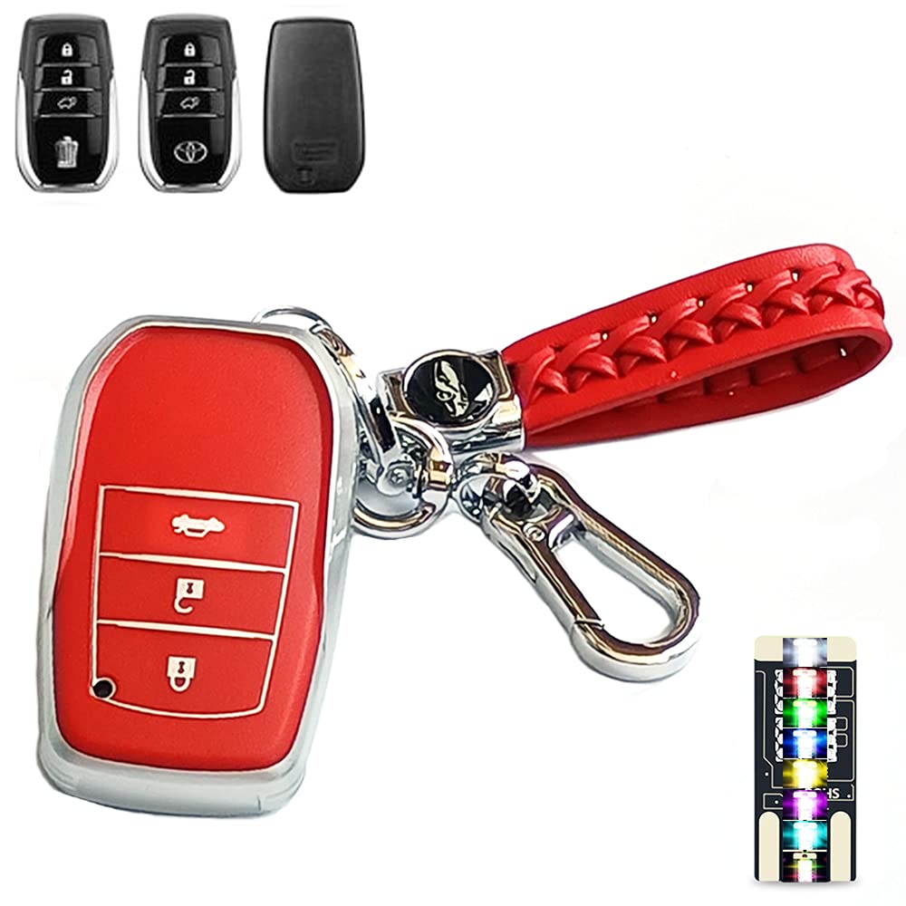 

Силиконовый чехол для ключа Toyota из ТПУ с кожей, чехол для смарт-ключа, чехол для ключа Toyota, совместимый с Toyota Prius New RAV4 Camry Land, 3-кнопочный чехол, узор,