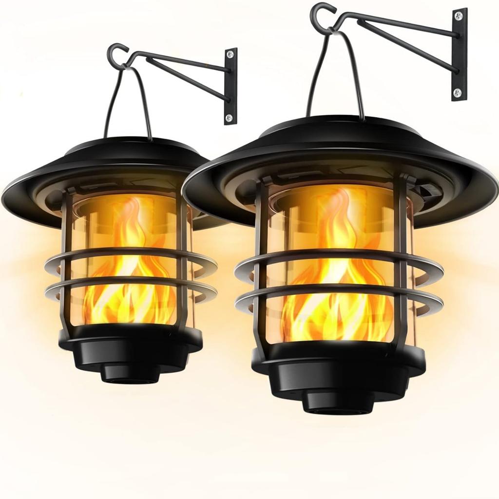 LED Solar Wall Lamp Outdoor Flickering Flames Solar Sconce Lights IP65 Waterproof Hanging Lamps For Garden Yard Decor Lighting