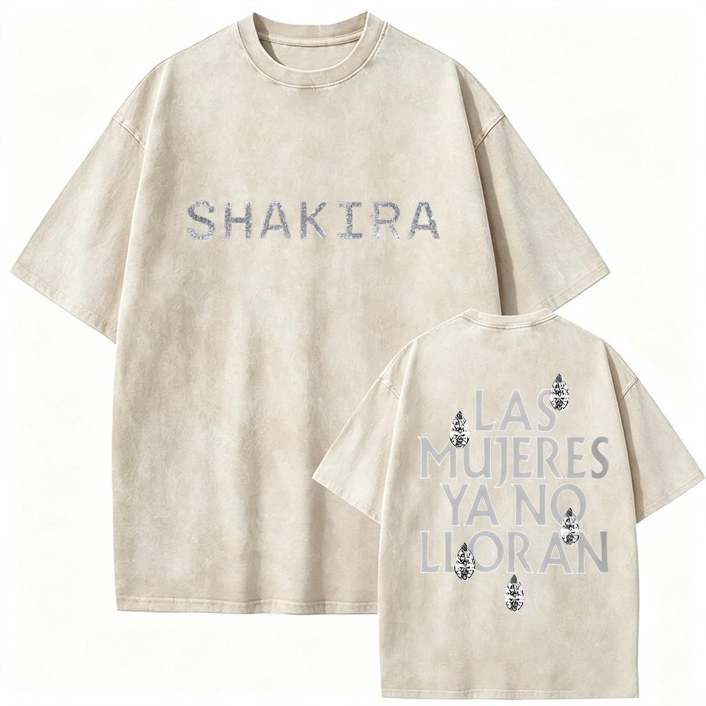 Retro Gewaschen Shakira LMYNL Welttournee 2026 T-Shirts Las Mujeres Ya No Lloran Doppelseitiger Druck T-Shirt Herren Damen Oversized T-Shirts