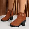 Fashion Women High Heeled Ankle Boots Retro Suede Leather Casual Boot Designer Riveted High-heeled Boots Side Zipper Women's Short Botas