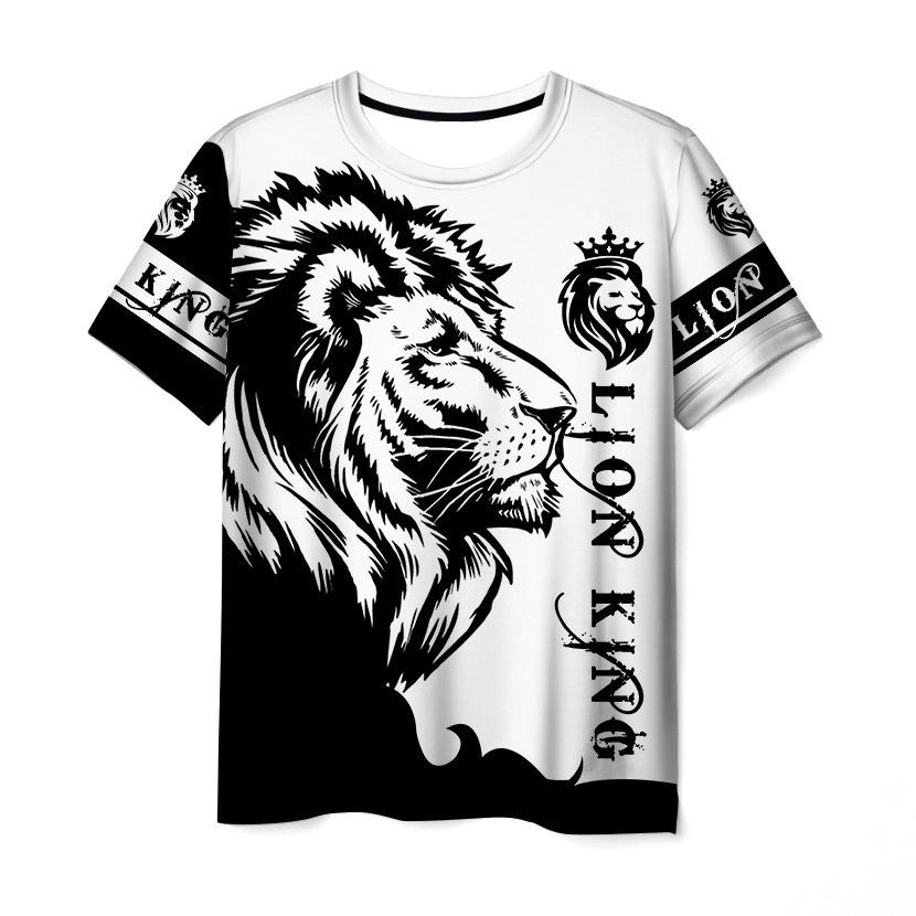 Men s 3D Printed Street Fashion T-Shirt Lion Pattern Print Short Sleeve O-Neck Pullover Casual Top S