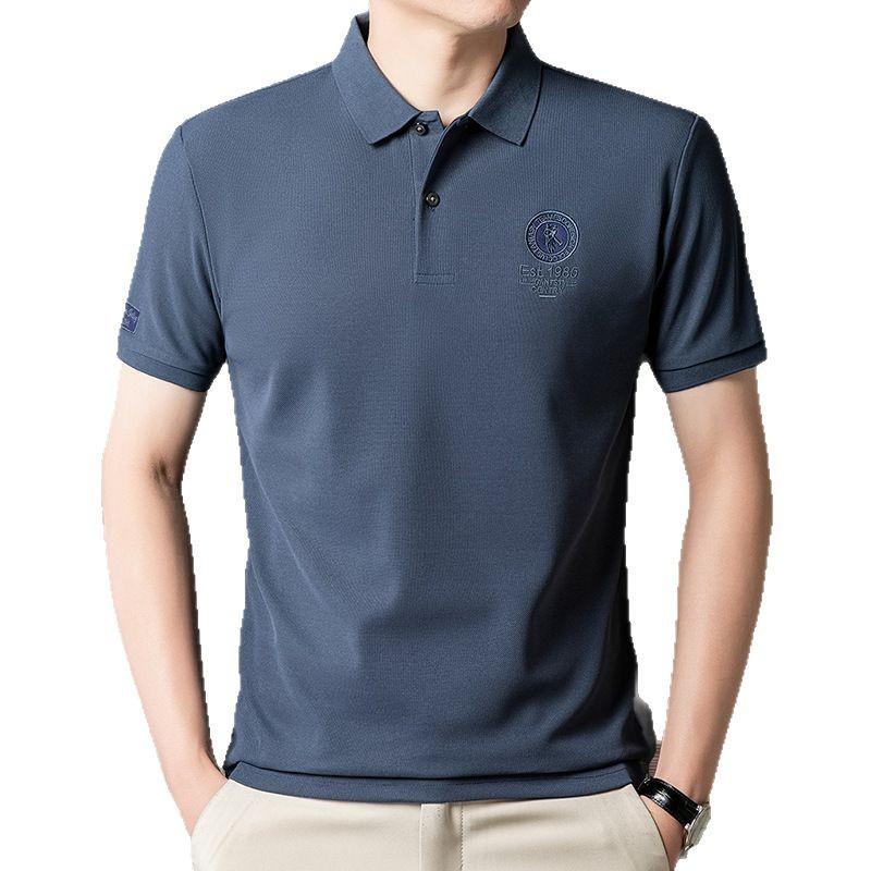 Ice Silk Short-Sleeved Polo Shirt Men'S Embroidered Thin Short-Sleeved T-Shirt High Quality